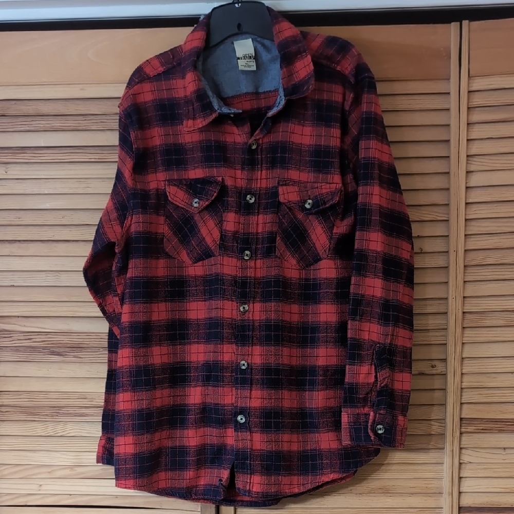 Vintage Men's Open Trails Red & Blue Plaid Flannel Shirt XL